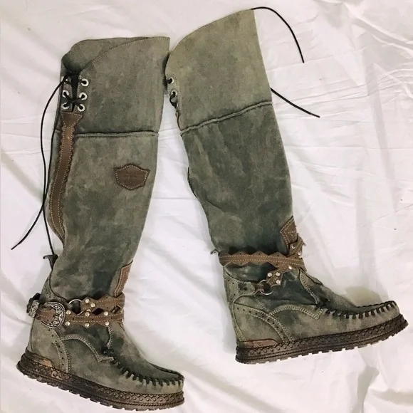 EL VAQUERO LEATHER WEDGE MOCASSIN BOOTS - Picture 1 of 11